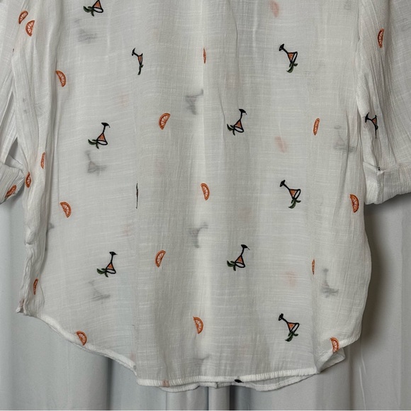 Fig + Flower Embroidered Cocktail Glass Button Front Women’s Large - Picture 11 of 13